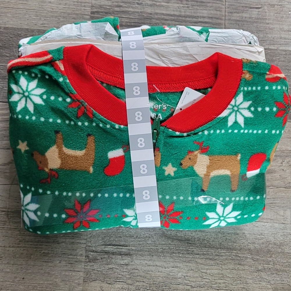 Green Christmas Pajama Set with Reindeer Print
